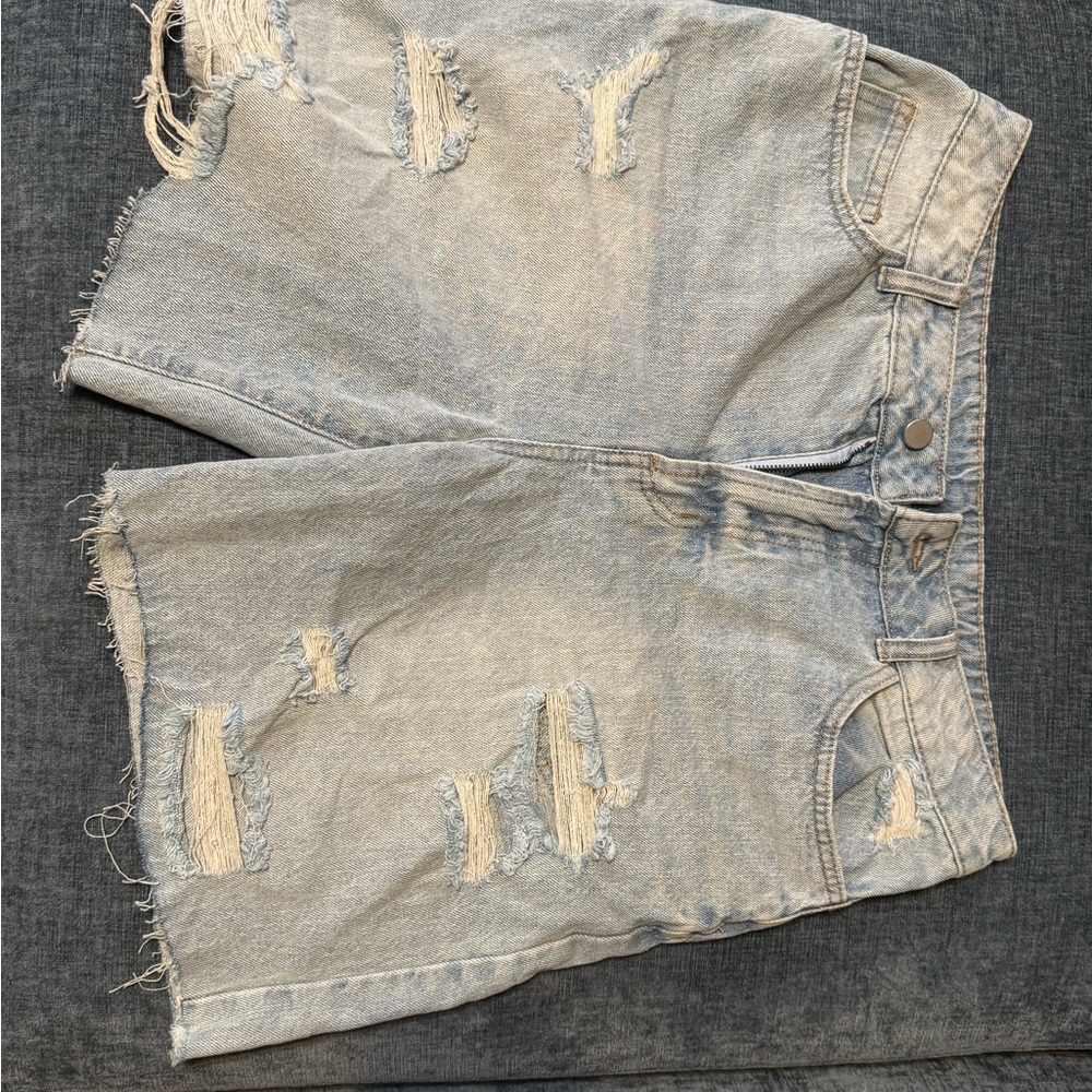 No Boundaries Blue Jean Shorts Distressed Frayed Hem